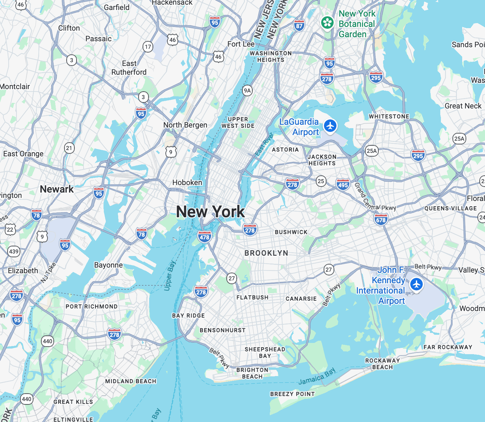 Map of the NYC and New Jersey service area